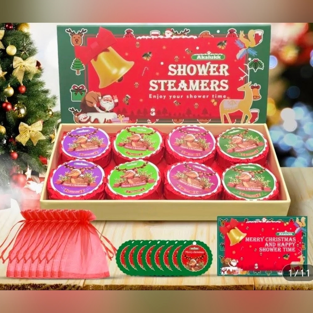 NWT 🥰🚿SHOWER STEAMERS 8 PC GIFT BOX + Cards & Bags!🚿🥰 $40 RETAIL 🎄🎁 $20!